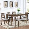 6 Piece Kitchen Dining Set, Rectangular Wooden Dining Table with 4 Upholstered Chairs and a Bench, Dining Table Set for 6 People, Living Room