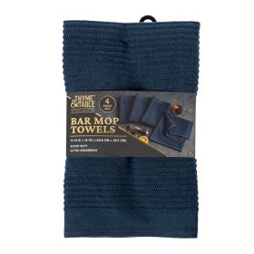 4-Pack Cotton Bar Mop Kitchen Towels – Navy, Ultra-Absorbent, Machine Washable, 16"x18"