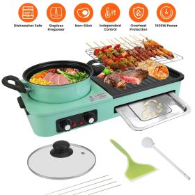 3 in 1 Electric Hot Pot with Grill 1600W Smokeless Non-Stick Korean BBQ Grill Shabu Shabu Hot Pot Combo with Independent Temperature Control for 3-5 P