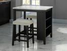 Dining Room Transitional 3pc Dining Set Gloss Table Top w Storage Shelves Side 2x Stools Black Ivory White