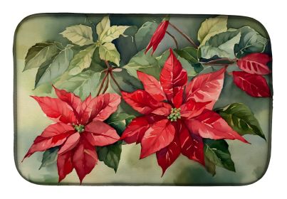 Christmas Poinsettias Dish Drying Mat Absorbent Dish Drying Mat Pad for Kitchen Counter Dish Drainer Mat for Countertop, 14 x 21", Multicolor