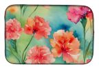 Carnations in Watercolor Dish Drying Mat Absorbent Dish Drying Mat Pad for Kitchen Counter Dish Drainer Mat for Countertop, 14 x 21", Multicolor