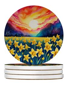 Colorful Daffodils Large Sandstone Coasters Pack of 4 Absorbent Round Coasters Decor Gifts for Men or Women, 4 in, Multicolor
