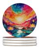 Colorful Lotus Large Sandstone Coasters Pack of 4 Absorbent Round Coasters Decor Gifts for Men or Women, 4 in, Multicolor