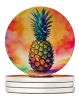 Colorful Pineapple Large Sandstone Coasters Pack of 4 Absorbent Round Coasters Decor Gifts for Men or Women, 4 in, Multicolor