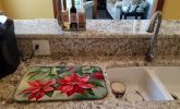 Christmas Poinsettias Dish Drying Mat Absorbent Dish Drying Mat Pad for Kitchen Counter Dish Drainer Mat for Countertop, 14 x 21", Multicolor