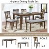6 Piece Kitchen Dining Set, Rectangular Wooden Dining Table with 4 Upholstered Chairs and a Bench, Dining Table Set for 6 People, Living Room