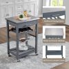 Mobile Rolling Kitchen Island Trolley Serving Cart with Underneath Drawer & Slide-Out Wire Storage Basket