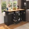 55.7" Large Kitchen Island with 2 Drop Leaf,Rolling Kitchen Cart on 5 Wheels with Power Outlet, Folding Storage Dining Table with Spice & Towel Rack